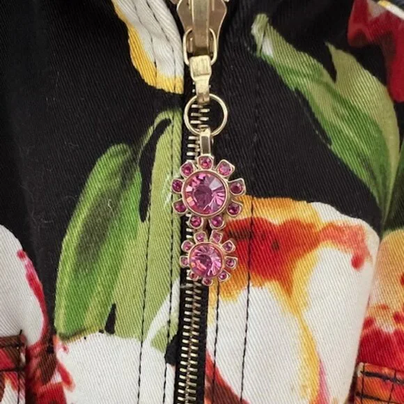 St. John Sport Marie Gray Floral Zip Front Jacket Women's Size P - Picture 5 of 7